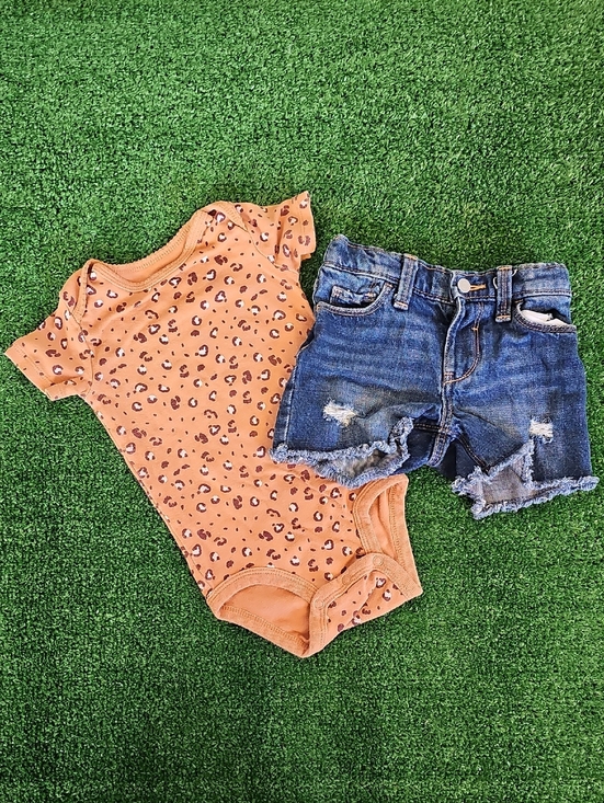 Old Navy Other - Old Navy/Carter's Leopard Print Baby Bodysuit with Distressed Denim Shorts